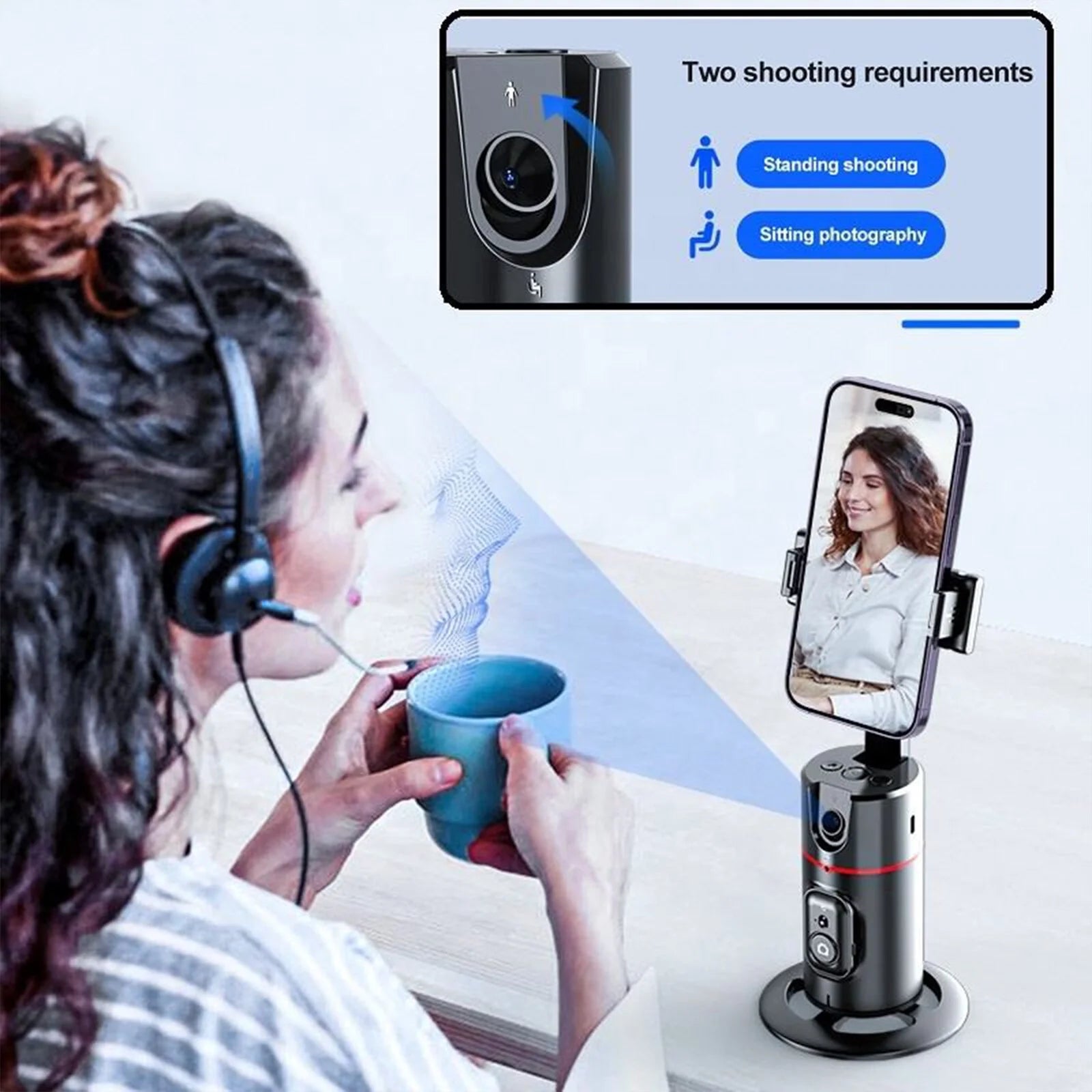 Auto Face Tracking Phone Holder Tripod, No App Required, 360° Rotation Smart Face Body Tracking Tripod Selfie Phone Camera Stand for TIK Tok, Vlog, Live Streaming, Youtube Video